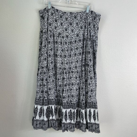 Chaps Womens Plus 3X Black White Tiered Maxi Skirt - Picture 8 of 9